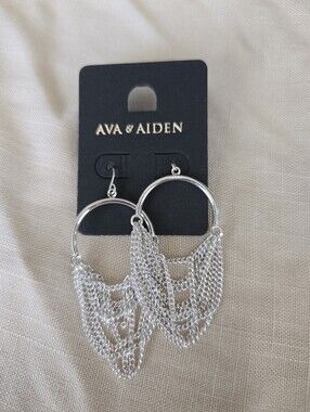 Ava & Aiden Silver Layered Chain Hoop Earrings